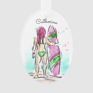 Surfer Girl nom personnalisé ornement