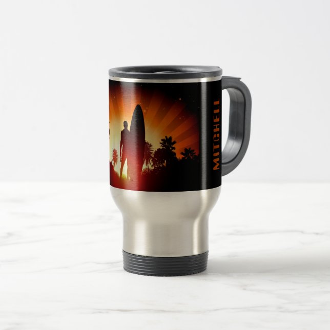 Surfer Sunset nom personnalisé tasses (Devant droit)