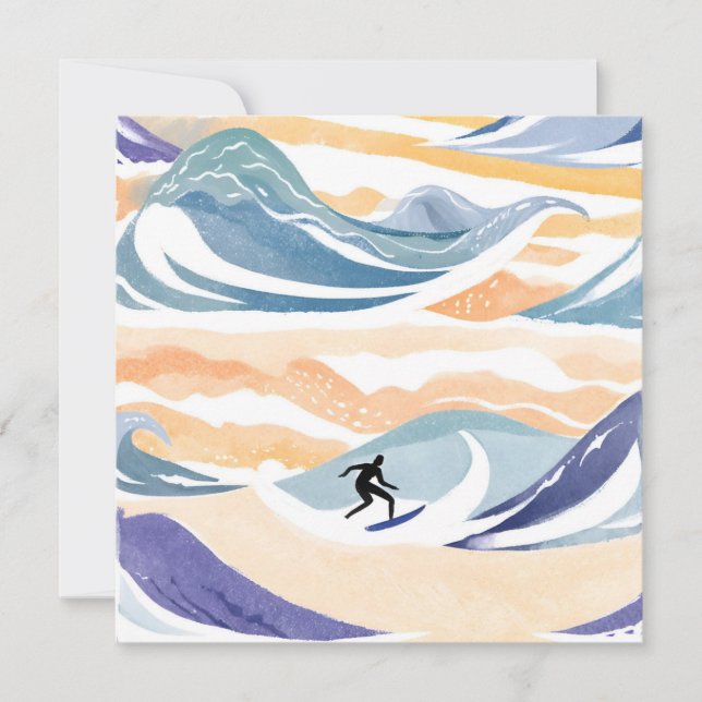 Surfer sur la vague | Carte aquarelle contemporain (Devant)
