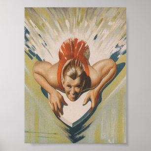 Surfer sur le Poster vintage antique de carte