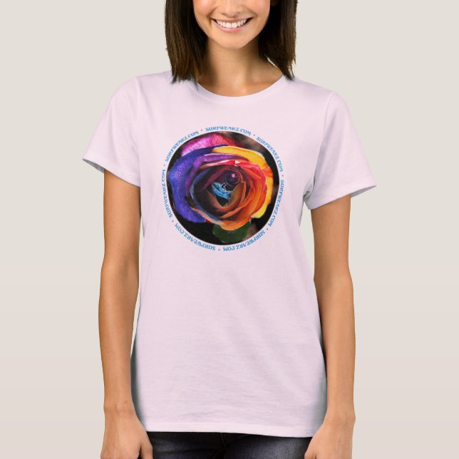 Surfer sur le T-shirt Rose arc-en-ciel (Devant)
