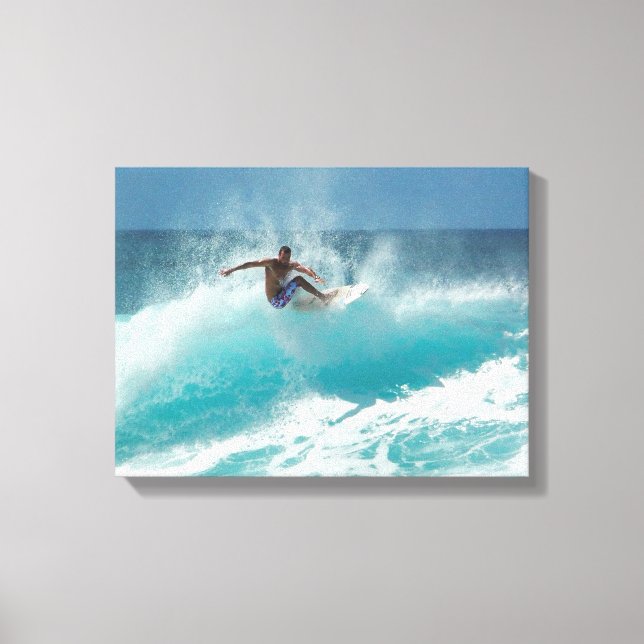 Surfeur sur une grande vague impression sur toile (Recto)