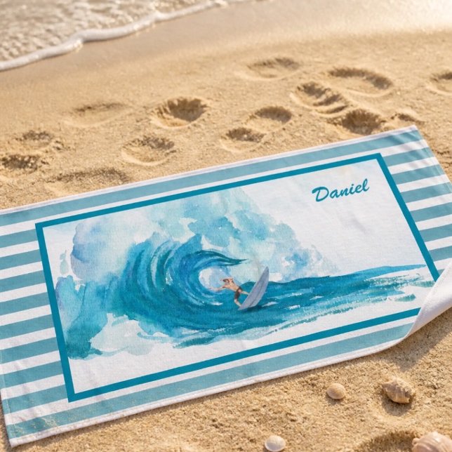 Surfeur sur une grosse vague | Serviette de plage  (Créateur téléchargé)