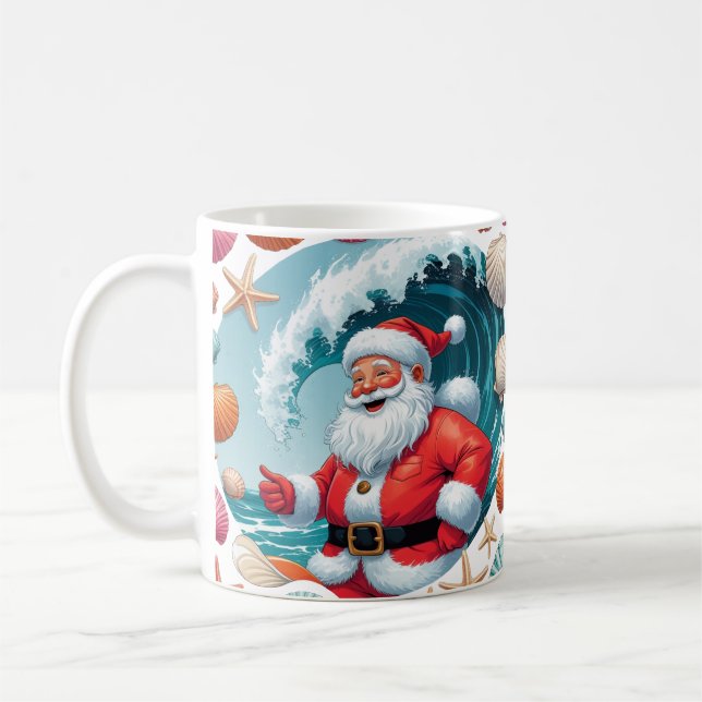 Surfing Père Noël Seashell Vague classique Mug de  (Gauche)