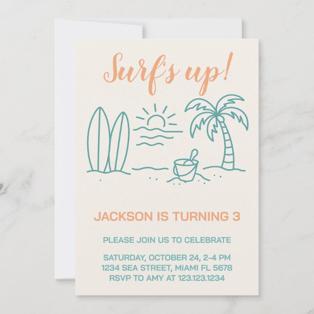 Surf's Up Anniversaire Invitation (Devant)
