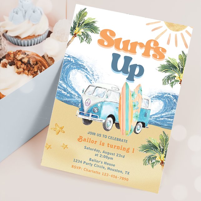 Surfs Up Beach 1er Anniversaire Fête Invitation (Créateur téléchargé)