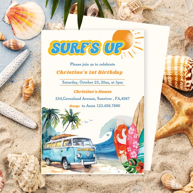 Surfs Up Beach 1er anniversaire Invitation (Créateur téléchargé)
