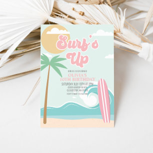 Surfs Up Pink Beach Invitation d'anniversaire