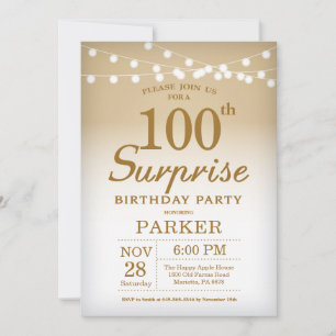 Surprise 100e anniversaire Invitation Or
