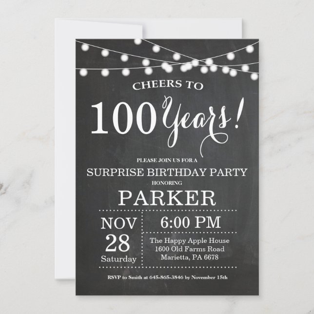 Surprise 100e anniversaire Invitation tableau de b (Devant)