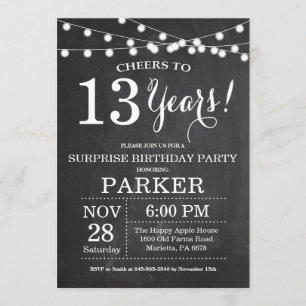 Surprise 13e anniversaire Invitation Chalkboard