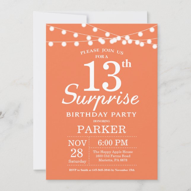 Surprise 13e anniversaire Invitation Coral (Devant)