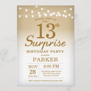 Surprise 13e anniversaire Invitation Gold