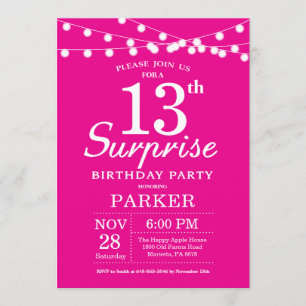 Surprise 13e anniversaire Invitation Hot Pink