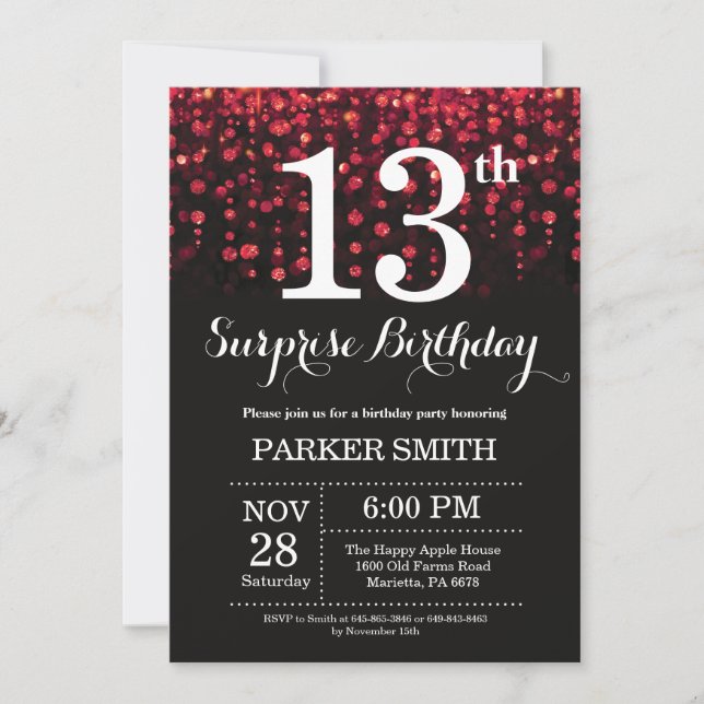 Surprise 13e anniversaire Invitation Parties scint (Devant)