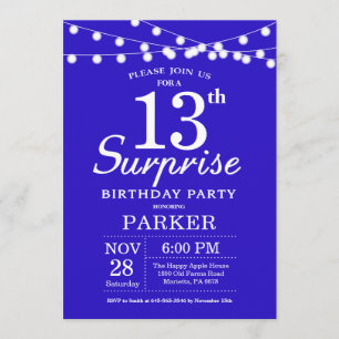 Surprise 13e anniversaire Invitation Royal Blue