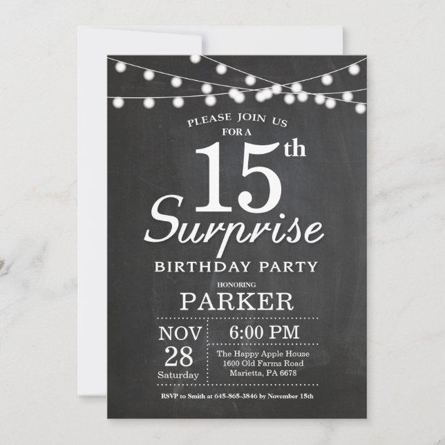 Surprise 15e anniversaire Invitation Chalkboard (Devant)
