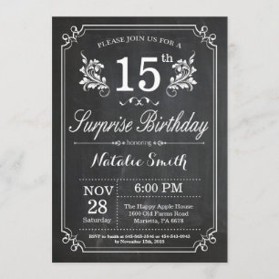 Surprise 15e anniversaire Invitation Chalkboard