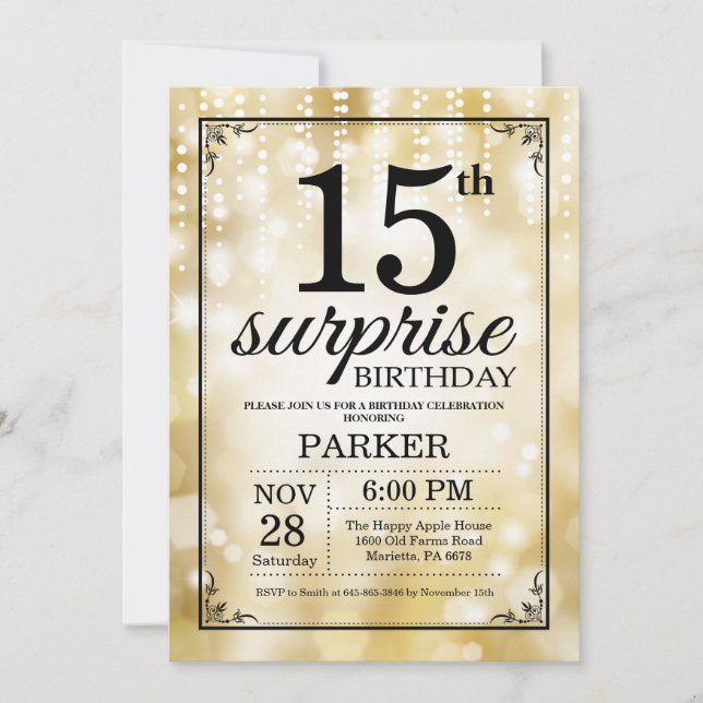 Surprise 15e anniversaire Invitation Parties scint (Devant)
