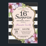 Surprise 16e anniversaire Invitation Floral Ado<br><div class="desc">Surprise 16e anniversaire Invitation pour ado fille dame. Sweet sixteen. Invitation de fête d'anniversaire noir et or. Parties scintillant or. Fleur Florale d'aquarelle violette. Blancs et Noirs. Numérique imprimable. Pour plus de personnalisation,  cliquez sur le bouton "Customiser" et utilisez notre outil de conception pour modifier ce modèle.</div>