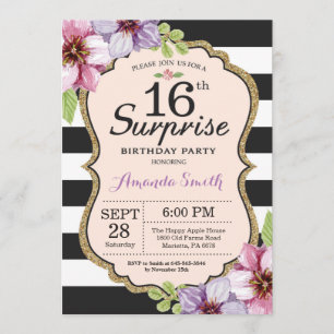 Surprise 16e anniversaire Invitation Floral Ado