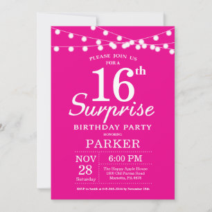 Surprise 16e anniversaire Invitation Hot Pink