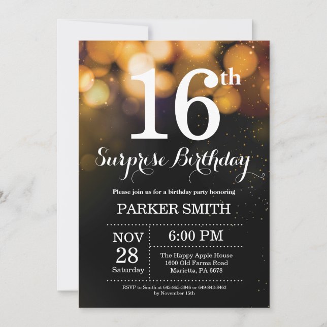 Surprise 16e anniversaire Invitation Parties scint (Devant)