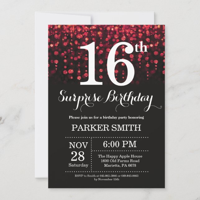Surprise 16e anniversaire Invitation Parties scint (Devant)