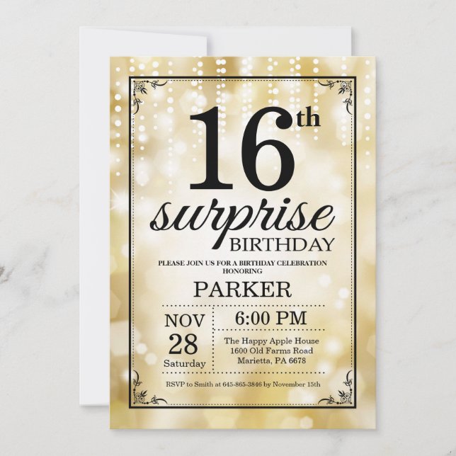 Surprise 16e anniversaire Invitation Parties scint (Devant)