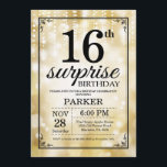 Surprise 16e anniversaire Invitation Parties scint<br><div class="desc">Invitation surprise 16e anniversaire avec aurore des lumières à cordes d'or avec Arrière - plan Parties scintillant d'or. Anniversaire de l'or. Anniversaire enfant. Invitation Anniversaire garçon ou fille. 13ème 15ème 16ème 18ème 20ème 21ème 30ème 40ème 50ème 60ème 70ème 80ème 90ème 100ème, Tout âge. Pour plus de personnalisation, cliquez sur le...</div>