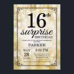 Surprise 16e anniversaire Invitation Parties scint<br><div class="desc">Invitation surprise 16e anniversaire avec aurore des lumières à cordes d'or avec Arrière - plan Parties scintillant d'or. Anniversaire de l'or. Anniversaire enfant. Invitation Anniversaire garçon ou fille. 13ème 15ème 16ème 18ème 20ème 21ème 30ème 40ème 50ème 60ème 70ème 80ème 90ème 100ème, Tout âge. Pour plus de personnalisation, cliquez sur le...</div>