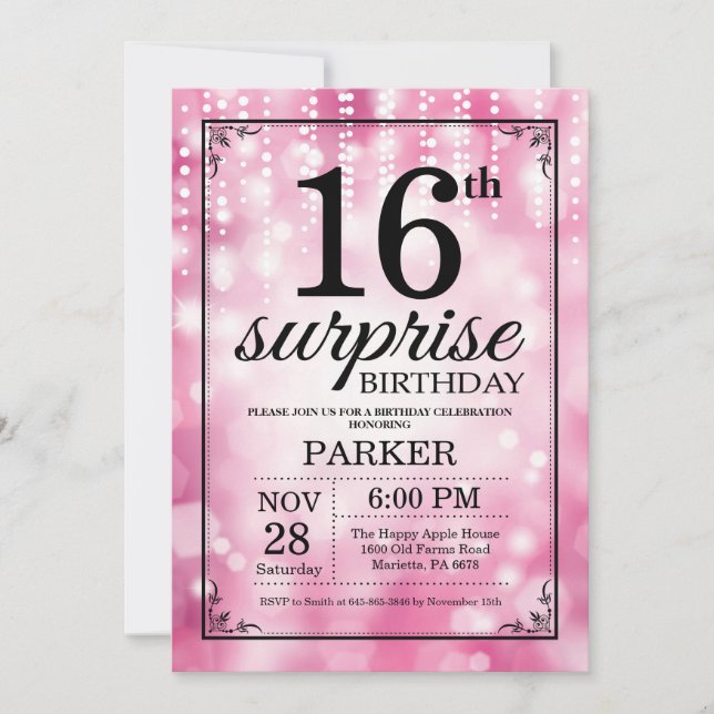 Surprise 16e anniversaire Invitation Parties scint (Devant)