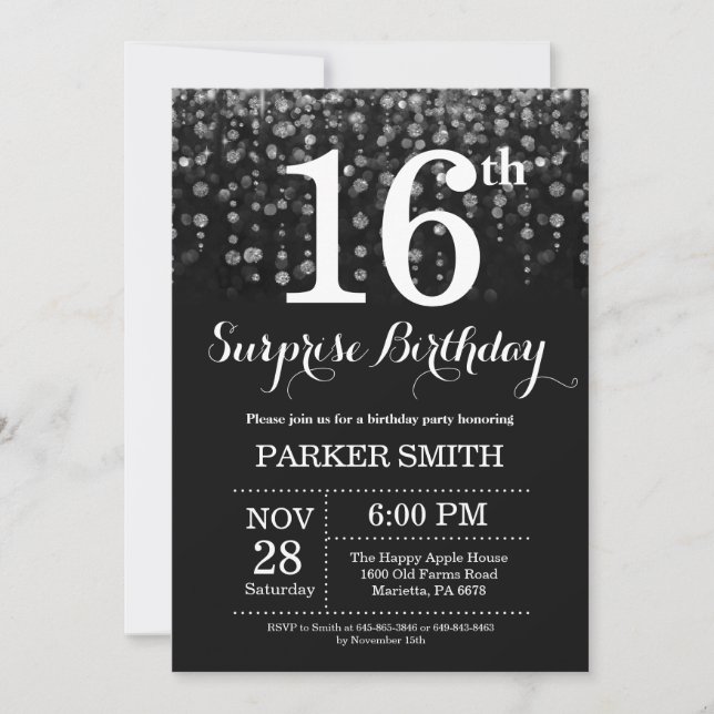 Surprise 16e anniversaire Invitation Parties scint (Devant)