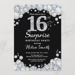 Surprise 16e anniversaire Invitation Silver Diamon