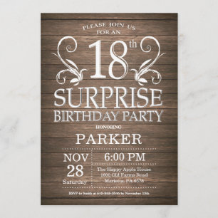 Surprise 18e anniversaire Invitation Bois rustique
