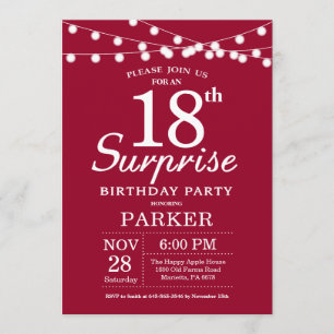 Surprise 18e anniversaire Invitation Bourgogne Rou