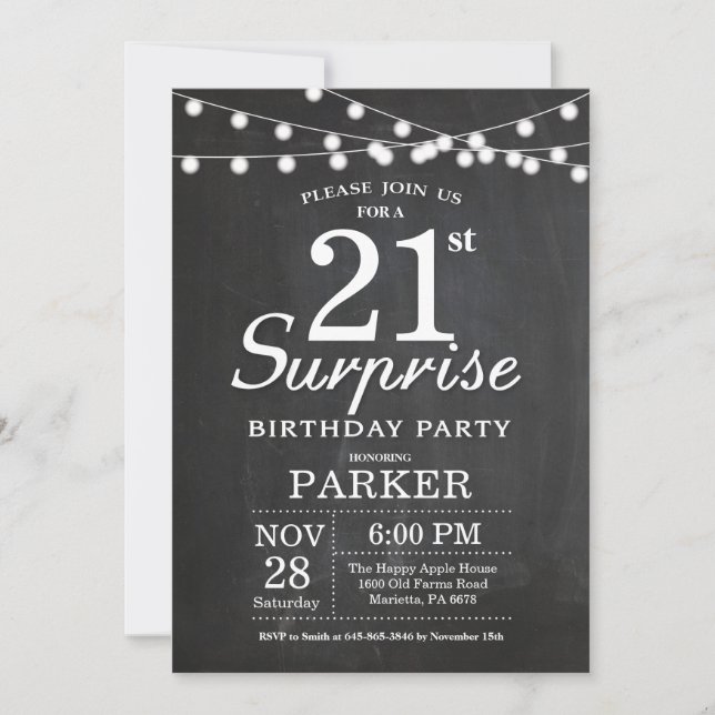 Surprise 18e anniversaire Invitation Chalkboard (Devant)