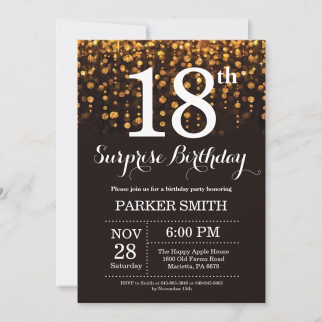 Surprise 18e anniversaire Invitation Parties scint (Devant)