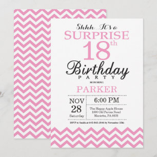 Surprise 18e anniversaire Invitation Pink Chevron