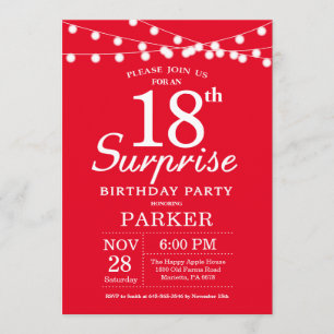 Surprise 18e anniversaire Invitation Rouge