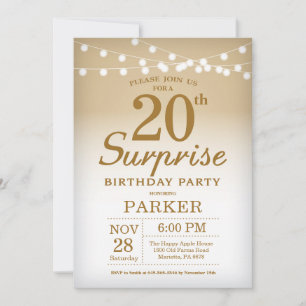 Surprise 20e anniversaire Invitation Gold