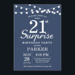 Surprise 21e anniversaire Invitation Bleu<br><div class="desc">Invitation surprise 21e anniversaire avec lumières à cordes. Arrière - plan bleu. Anniversaire garçon ou fille. 13ème 15ème 16ème 18ème 20ème 21ème 30ème 40ème 50ème 60ème 70ème 80ème 90ème 100ème, Tout âge. Pour plus de personnalisation, cliquez sur le bouton "Customiser" et utilisez notre outil de conception pour modifier ce modèle....</div>
