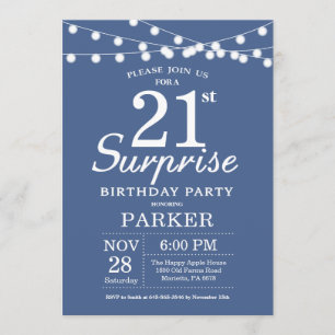 Surprise 21e anniversaire Invitation Bleu