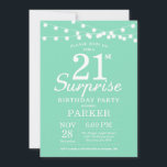 Surprise 21e anniversaire Invitation Mint Green<br><div class="desc">Invitation surprise 21e anniversaire avec lumières à cordes. Un Arrière - plan vert à la menthe. Anniversaire garçon ou fille. 13ème 15ème 16ème 18ème 20ème 21ème 30ème 40ème 50ème 60ème 70ème 80ème 90ème 100ème, Tout âge. Pour plus de personnalisation, cliquez sur le bouton "Customiser" et utilisez notre outil de conception...</div>