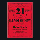 Surprise 21e anniversaire Invitation Noir et Rouge<br><div class="desc">Surprise 21e anniversaire Invitation Black and Red Typography. Arrière - plan noir et rouge. Anniversaire adulte. Hommes ou Femmes Anniversaire. Enfants Garçon ou fille Ado Anniversaire adolescent Invitation . 13ème 15ème 16ème 18ème 20ème 21ème 30ème 40ème 50ème 60ème 70ème 80ème 90ème 100ème. N'Importe Quel Âge. Pour plus de personnalisation, cliquez...</div>