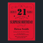 Surprise 21e anniversaire Invitation Noir et Rouge<br><div class="desc">Surprise 21e anniversaire Invitation Black and Red Typography. Arrière - plan noir et rouge. Anniversaire adulte. Hommes ou Femmes Anniversaire. Enfants Garçon ou fille Ado Anniversaire adolescent Invitation . 13ème 15ème 16ème 18ème 20ème 21ème 30ème 40ème 50ème 60ème 70ème 80ème 90ème 100ème. N'Importe Quel Âge. Pour plus de personnalisation, cliquez...</div>