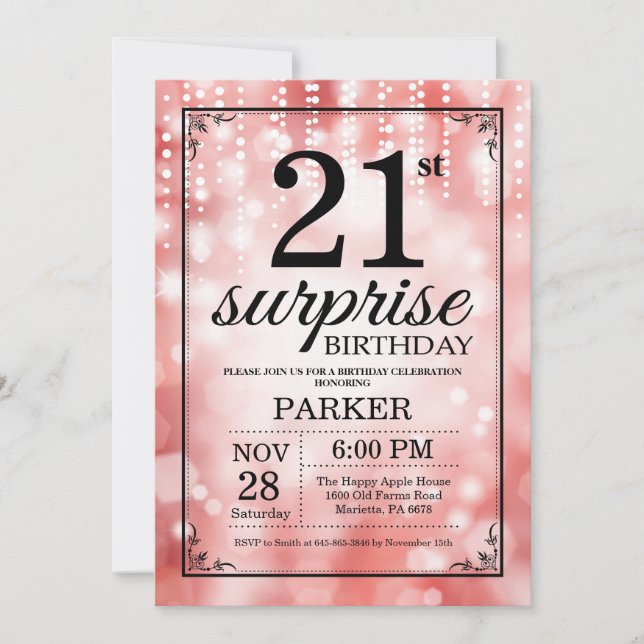 Surprise 21e anniversaire Invitation Parties scint (Devant)