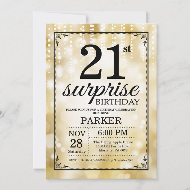 Surprise 21e anniversaire Invitation Parties scint (Devant)