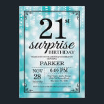 Surprise 21e anniversaire Invitation Parties scint<br><div class="desc">Invitation surprise 21e anniversaire avec Turquoise lampes à cordes avec Arrière - plan Parties scintillant Turquoise. anniversaire turquoise. Anniversaire adulte. Hommes ou Femmes Anniversaire Invitation. 13ème 15ème 16ème 18ème 20ème 21ème 30ème 40ème 50ème 60ème 70ème 80ème 90ème 100ème, Tout âge. Pour plus de personnalisation, cliquez sur le bouton "Customiser" et...</div>