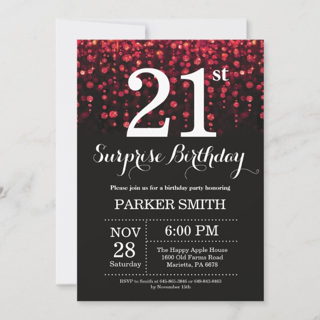 Surprise 21e anniversaire Invitation Parties scint (Devant)